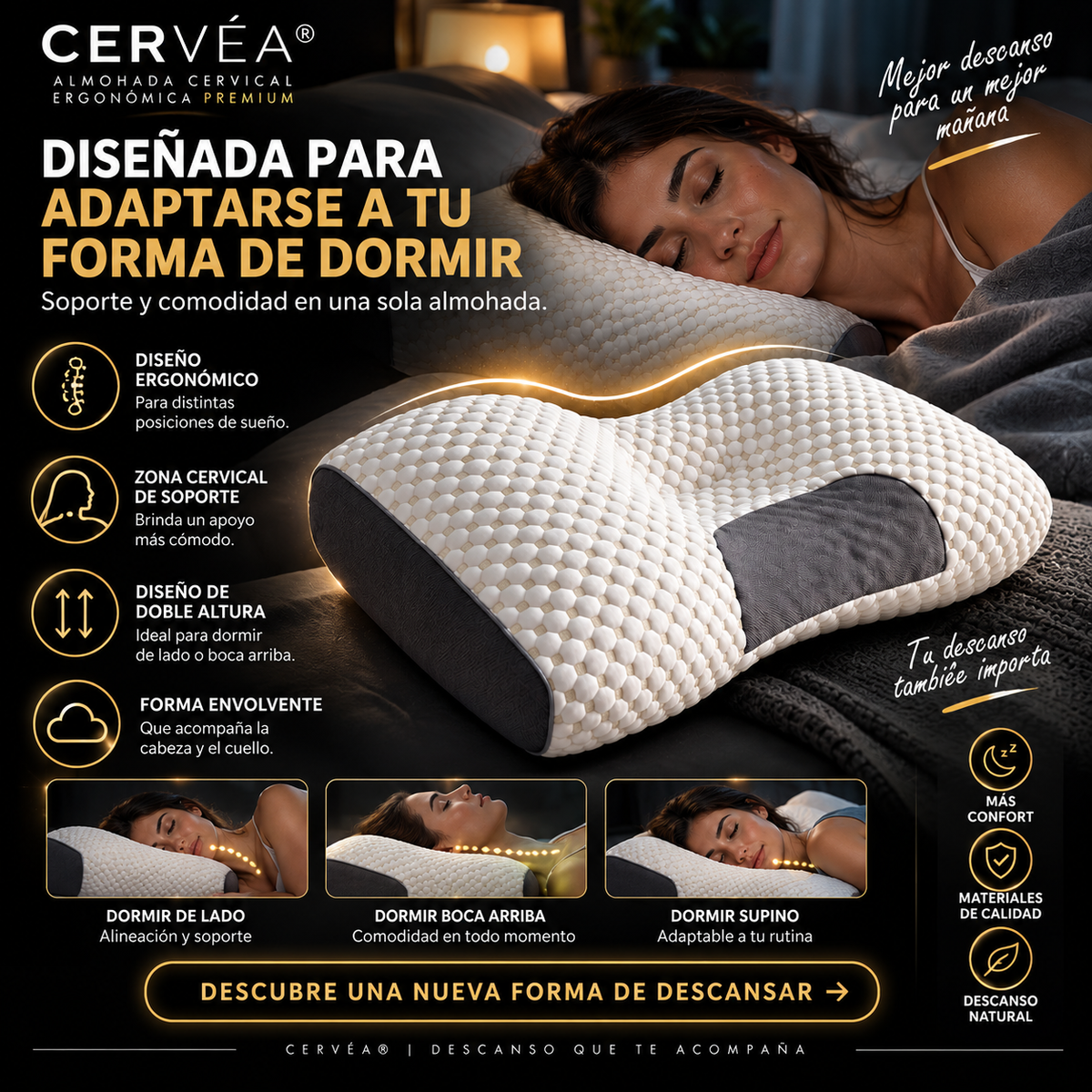 CERVÉA® Almohada Cervical Ergonómica Premium