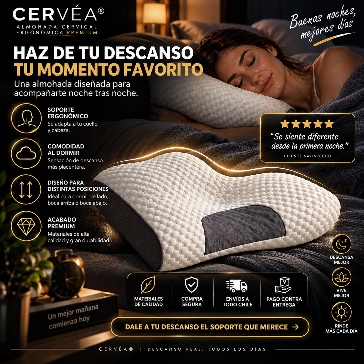 CERVÉA® Almohada Cervical Ergonómica Premium